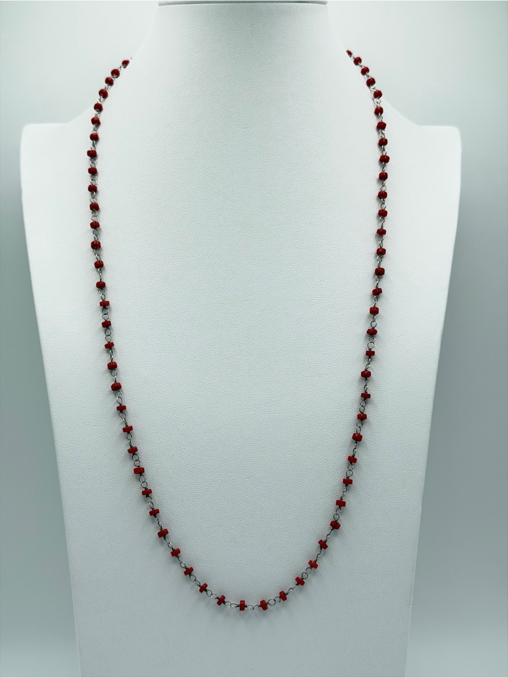 Silpada RARE Sterling Silver Coral Station Bead on Wire Necklace - 29” Long